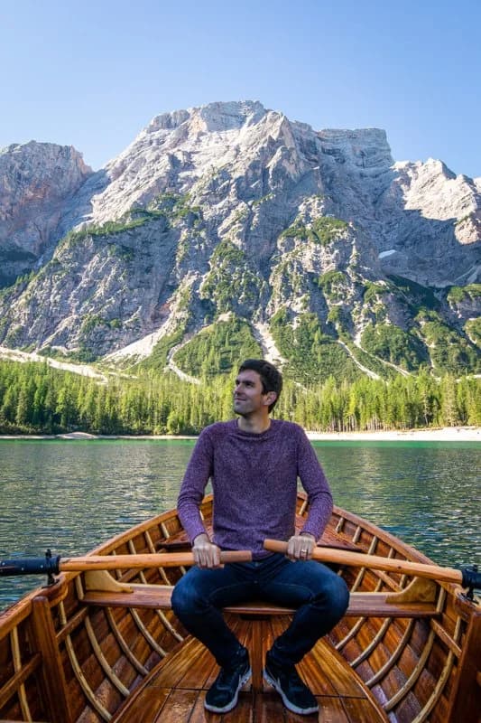 Me on a boat in Lago di Braies in the Dolomites